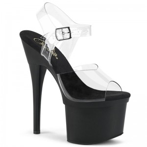 Black / Clear Pleaser Esteem-708 Women's Platform Heels Sandals | AUSTRALIA EIQCV