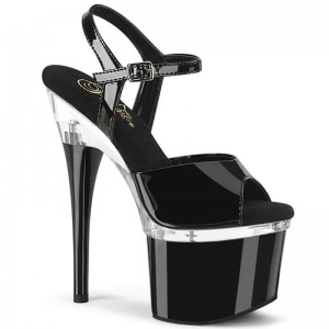 Black / Clear Pleaser Esteem-709 Women's Platform Heels Sandals | AU RLIYMKO