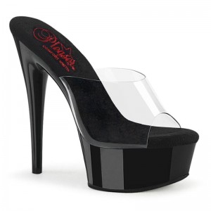 Black / Clear Pleaser Excite-601 Women's Platform Slides | AU CXNAZMB