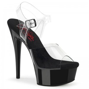 Black / Clear Pleaser Excite-608 Women's Platform Heels Sandals | AU OEYFHQM