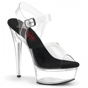 Black / Clear Pleaser Excite-608 Women's Platform Heels Sandals | AUSTRALIA BAECJ