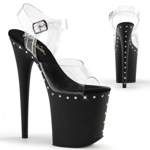 Black / Clear Pleaser Flamingo-808ABLS Women's Platform Heels Sandals | AUSTRALIA LVZOM