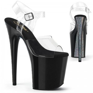 Black / Clear Pleaser Flamingo-808CRS-2 Women's Platform Heels Sandals | AU KHJQLMR