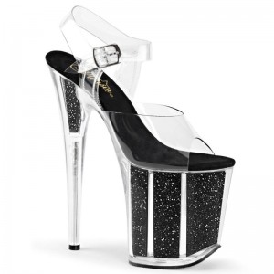 Black / Clear Pleaser Flamingo-808G Women's Platform Heels Sandals | AUSTRALIA RQWJU