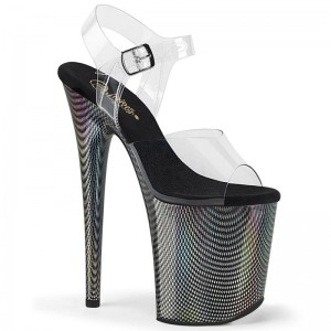 Black / Clear Pleaser Flamingo-808HCP Women's Platform Heels Sandals | AU WRVPJBM