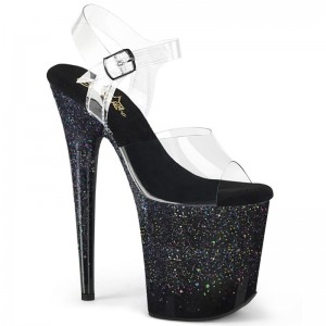 Black / Clear Pleaser Flamingo-808SS Women's Platform Heels Sandals | AU RHJPYNI