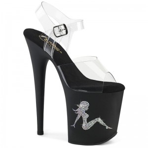 Black / Clear Pleaser Flamingo-808TGRS Women's Platform Heels Sandals | AU TNAPUOC