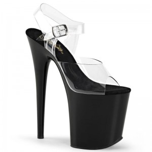 Black / Clear Pleaser Flamingo-808 Women's Platform Heels Sandals | AU XEYRPTA