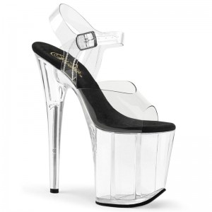 Black / Clear Pleaser Flamingo-808 Women's Platform Heels Sandals | AUSTRALIA HQZMU