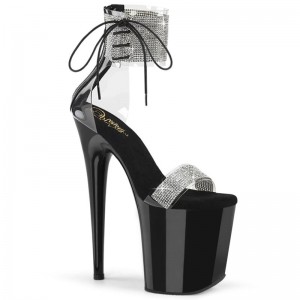 Black / Clear Pleaser Flamingo-827RS Women's Platform Heels Sandals | AU RJCNGKS