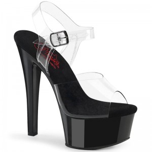 Black / Clear Pleaser Gleam-608 Women's Platform Heels Sandals | AU QGYFJON