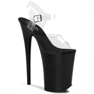 Black / Clear Pleaser Infinity-908 Women's Platform Heels Sandals | AU HNDWELX