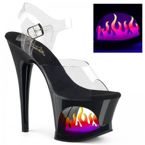 Black / Clear Pleaser Moon-708FLM Women's Platform Heels Sandals | AU CYKSADB