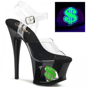 Black / Clear Pleaser Moon-708USD Women's Platform Heels Sandals | AU TOKNFIS