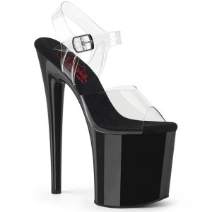 Black / Clear Pleaser Naughty-808 Women's Platform Heels Sandals | AUSTRALIA DCHVN