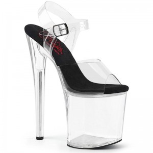 Black / Clear Pleaser Naughty-808 Women's Platform Heels Sandals | AU IQPKGFR