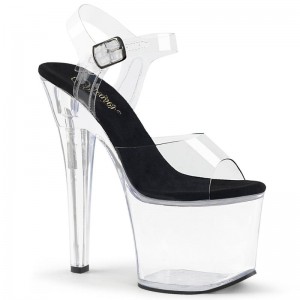 Black / Clear Pleaser Radiant-708 Women's Platform Heels Sandals | AUSTRALIA HBPUM