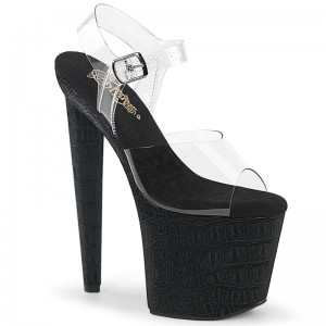 Black / Clear Pleaser Razzle-808WR Women's Platform Heels Sandals | AUSTRALIA KPAJB