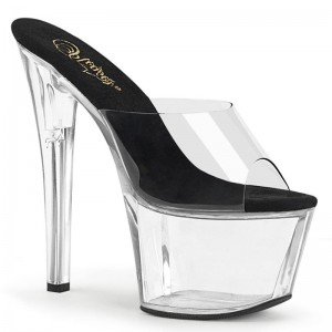 Black / Clear Pleaser Sky-301 Women's Platform Slides | AUSTRALIA AKPOE