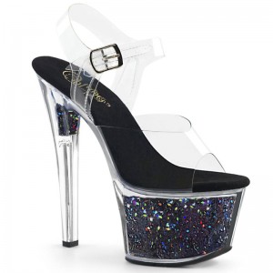 Black / Clear Pleaser Sky-308GF Women's Platform Heels Sandals | AUSTRALIA MSNUW