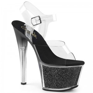 Black / Clear Pleaser Sky-308G-T Women's Platform Heels Sandals | AUSTRALIA QLOKX