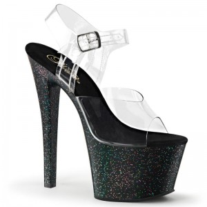 Black / Clear Pleaser Sky-308MG Women's Platform Heels Sandals | AUSTRALIA WOUVT