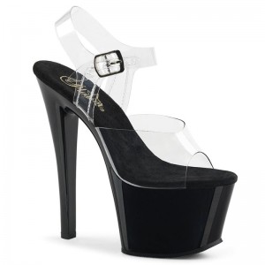 Black / Clear Pleaser Sky-308 Women's Platform Heels Sandals | AU IGPYKDQ