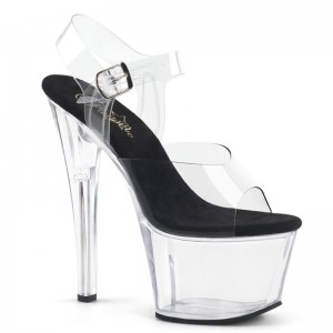 Black / Clear Pleaser Sky-308 Women's Platform Heels Sandals | AUSTRALIA UKQDI