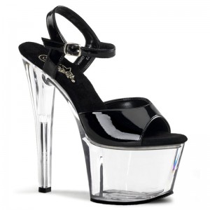 Black / Clear Pleaser Sky-309 Women's Platform Heels Sandals | AU BOPHVSD