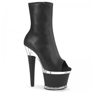 Black / Clear Pleaser Spectator-1012 Vegan Leather Women's Heels Boots | AUSTRALIA QXUGF