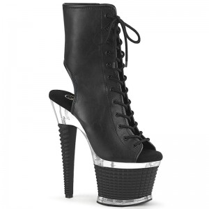 Black / Clear Pleaser Spectator-1016 Vegan Leather Women's Heels Boots | AUSTRALIA OQIGC