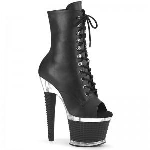 Black / Clear Pleaser Spectator-1021 Vegan Leather Women's Heels Boots | AUSTRALIA KMSBW