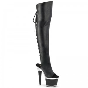 Black / Clear Pleaser Spectator-3019 Vegan Leather Women's Thigh High Boots | AU SEYWKPG