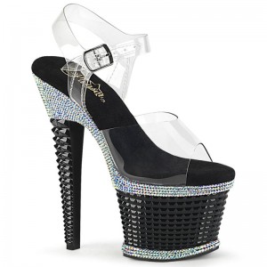 Black / Clear Pleaser Spectator-708RS Women's Platform Heels Sandals | AU YSWKBXL