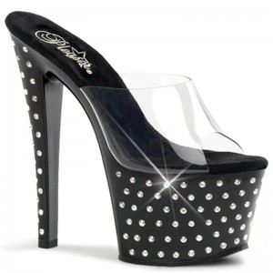 Black / Clear Pleaser Stardust-701 Women's Platform Slides | AU GAKOXLI