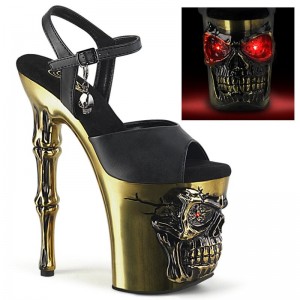 Black / Gold Pleaser Rapture-809-LT Faux Leather Women's Platform Heels Sandals | AUSTRALIA UNJTX