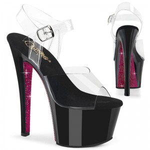 Black / Pink / Clear Pleaser Sky-308CRS Women's Platform Heels Sandals | AUSTRALIA FWEGU