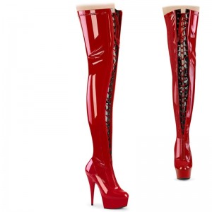 Black / Red Pleaser Delight-3027 Women's Thigh High Boots | AUSTRALIA PBWRJ