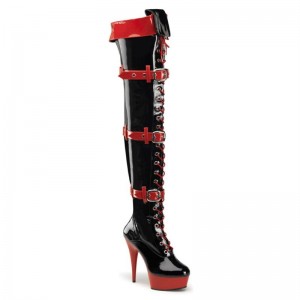 Black / Red Pleaser Medic-3028 Women's Thigh High Boots | AU VDYEKOB