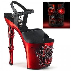 Black / Red Pleaser Rapture-809-LT Faux Leather Women's Platform Heels Sandals | AU MNHURJB