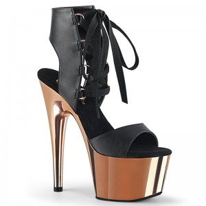 Black / Rose Gold Pleaser Adore-700-14 Vegan Leather Women's Platform Heels Sandals | AU LABQOUM