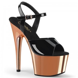 Black / Rose Gold Pleaser Adore-709 Women's Platform Heels Sandals | AUSTRALIA HXILP