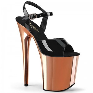 Black / Rose Gold Pleaser Flamingo-809 Women's Platform Heels Sandals | AUSTRALIA UPMXV