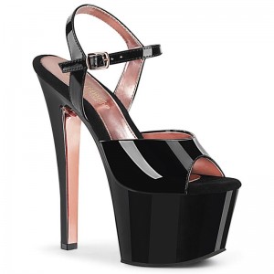 Black / Rose Gold Pleaser Sky-309TT Women's Platform Heels Sandals | AUSTRALIA QSLEY