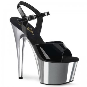 Black / Silver Pleaser Adore-709 Women's Platform Heels Sandals | AU DUNJEXC