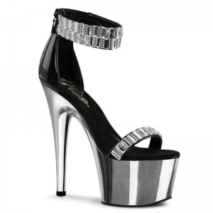 Black / Silver Pleaser Adore-769RS Women's Platform Heels Sandals | AU MZCVTGE