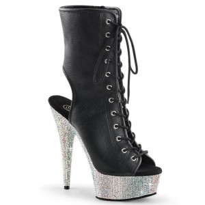 Black / Silver Pleaser Bejeweled-1016-6 Vegan Leather Women's Heels Boots | AU GOILDCR