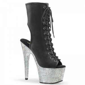 Black / Silver Pleaser Bejeweled-1016-7 Vegan Leather Women's Heels Boots | AUSTRALIA PRWVC