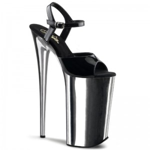 Black / Silver Pleaser Beyond-009 Women's Platform Heels Sandals | AU RQOZKTS