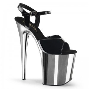 Black / Silver Pleaser Flamingo-809 Women's Platform Heels Sandals | AU ERYGFVW